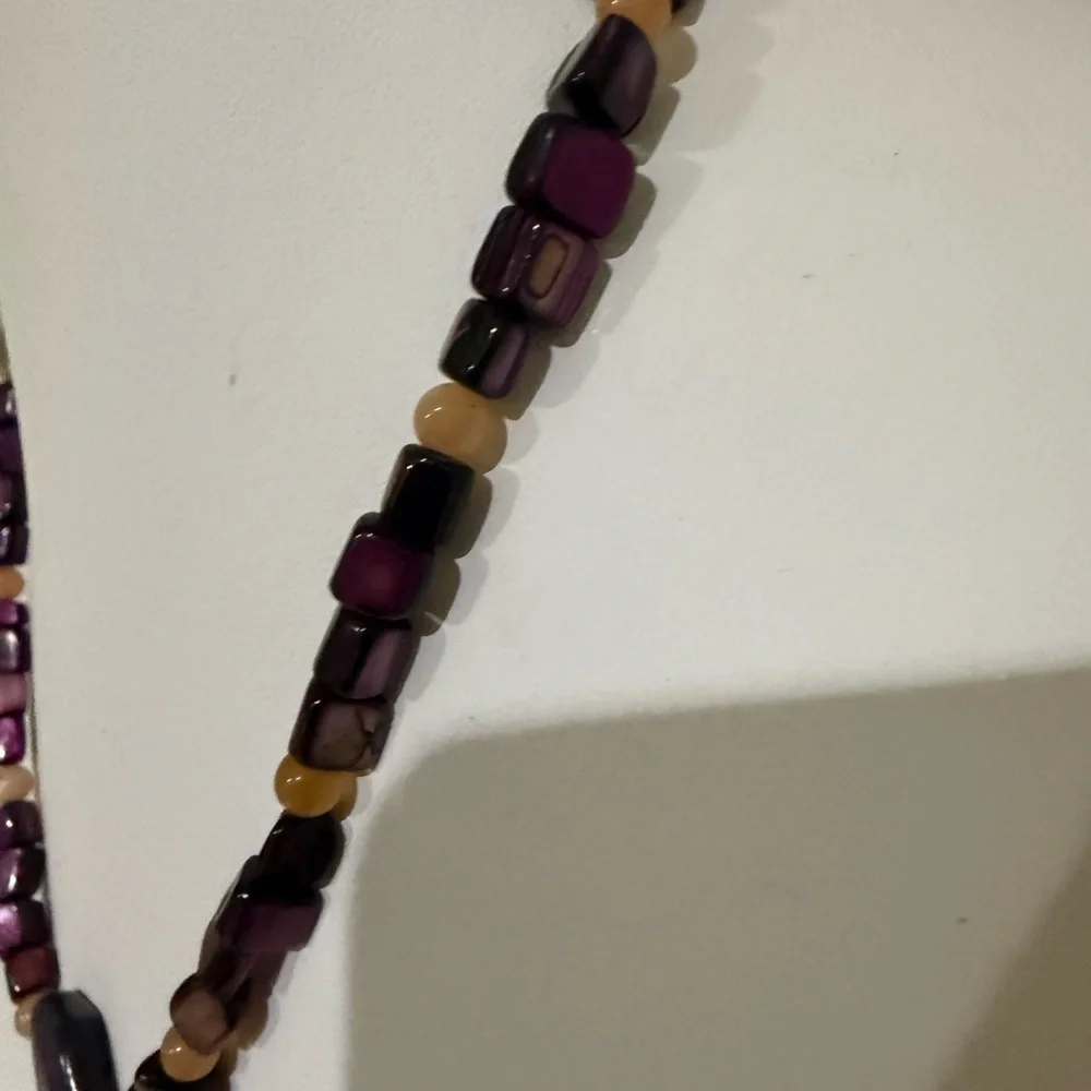 Vintage Purple and Peach Beaded Necklace With Silver Tone Clasp